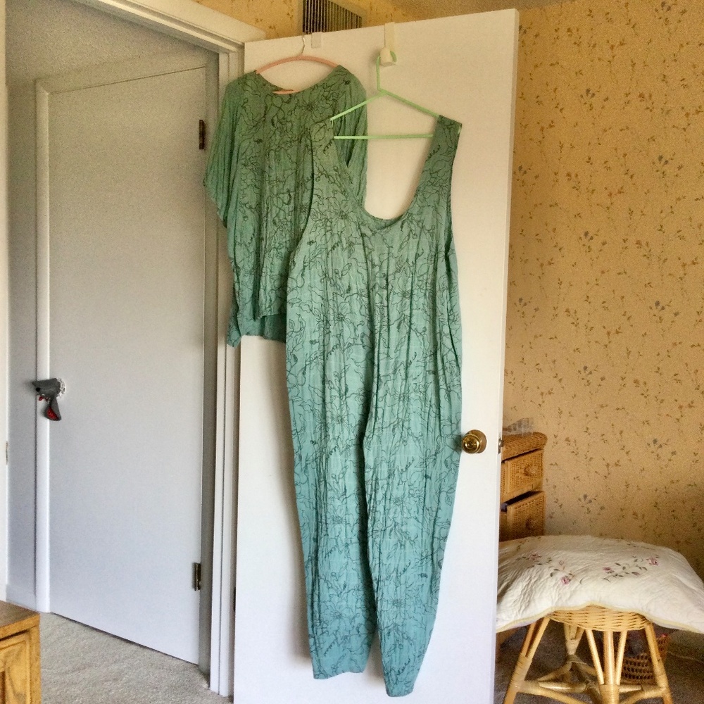 Vintage 1980’s teal jumpsuit with matching blouse